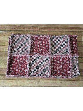 Texas A&M Aggies Handmade Rag Quilt Patchwork Throw Blanket Maroon White 58x68
